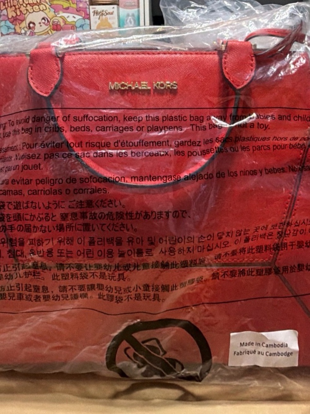 Michael Kors Red Saffiano Leather Satchel with Gold Logo